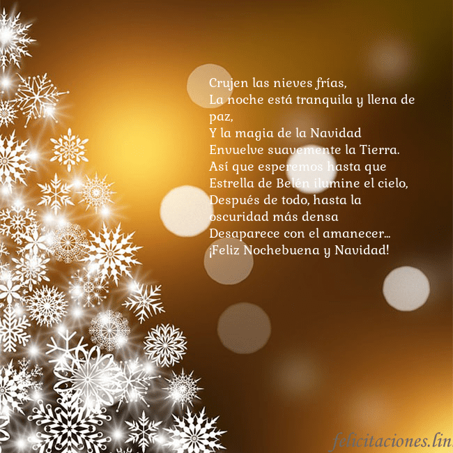Tarjeta de felicitación con un árbol de Navidad hecho de copos de nieve Crujen las nieves frías,
La noche está tranquila y Tarjeta de felicitación con un árbol de Navidad hecho de copos de nieve