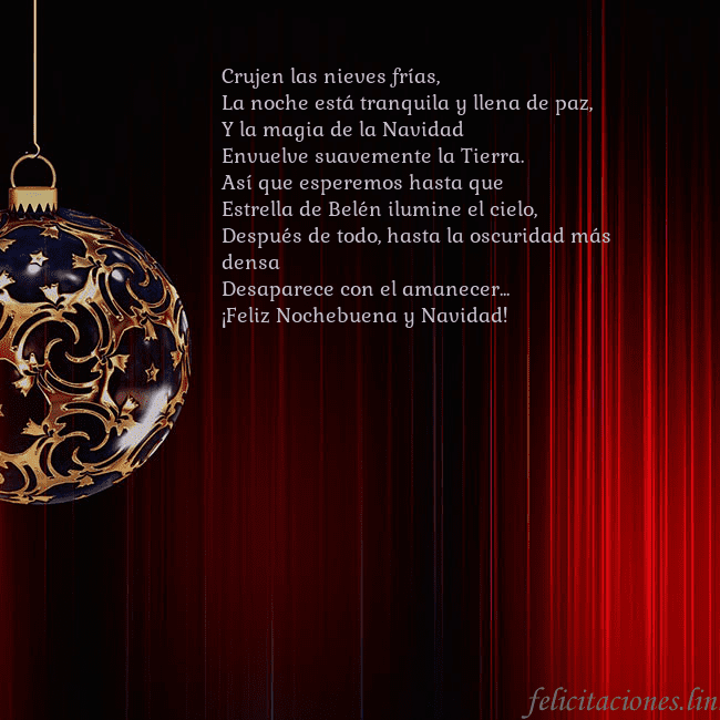 Tarjeta roja con un lujoso juguete de árbol de Navidad Crujen las nieves frías,
La noche está tranquila y Tarjeta roja con un lujoso juguete de árbol de Navidad