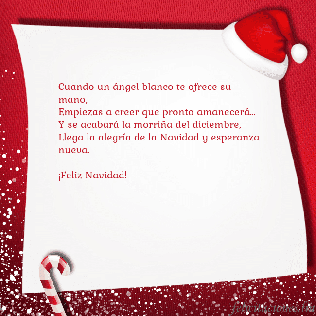 Tarjeta con dulces y un sombrero enano Cuando un ángel blanco te ofrece su mano,
Empiezas Tarjeta con dulces y un sombrero enano