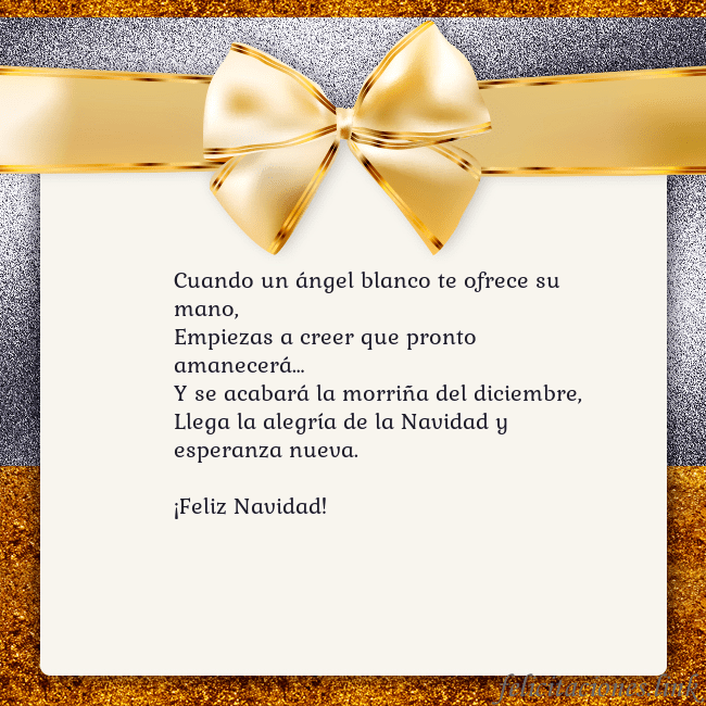 Tarjeta con una gran cinta dorada Cuando un ángel blanco te ofrece su mano,
Empiezas Tarjeta con una gran cinta dorada