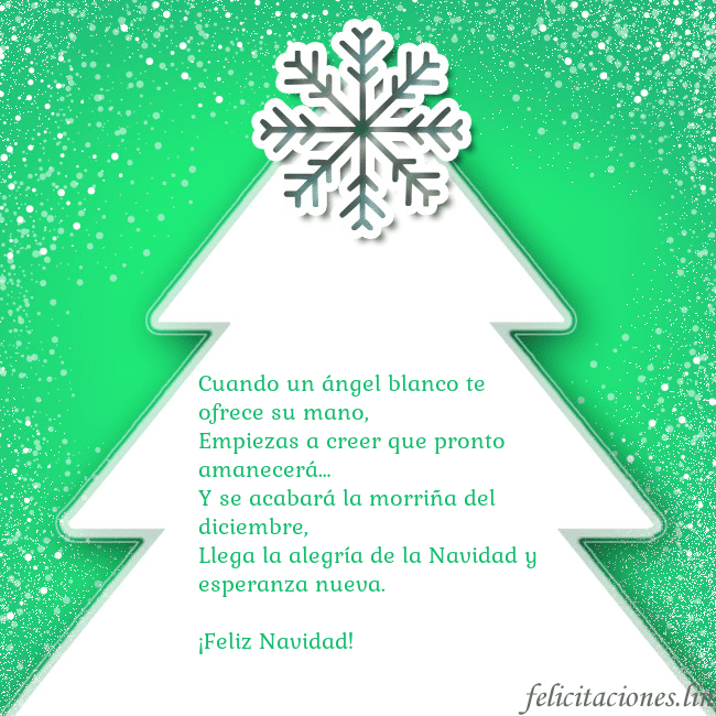 Tarjeta con un gran árbol de Navidad blanco sobre un fondo verde