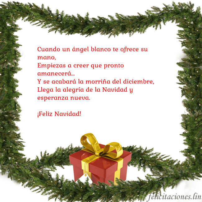 Tarjeta con ramas de abeto y regalo Cuando un ángel blanco te ofrece su mano,
Empiezas Tarjeta con ramas de abeto y regalo