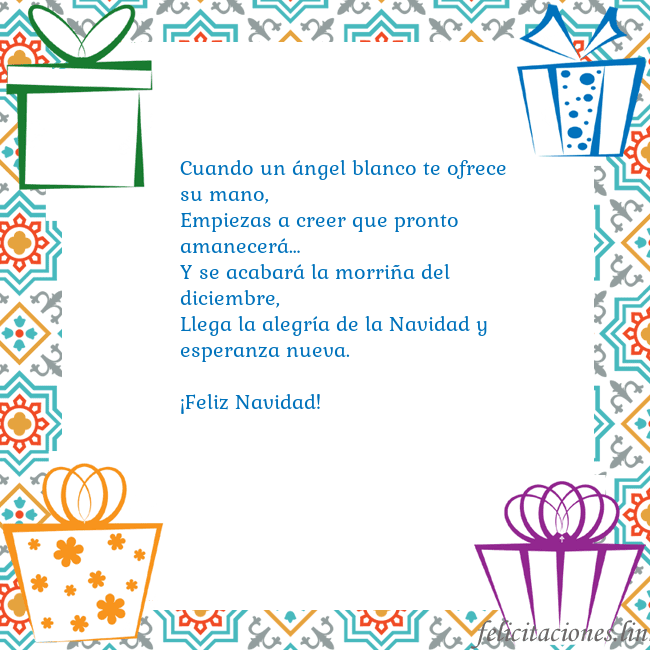 Tarjeta con regalos Cuando un ángel blanco te ofrece su mano,
Empiezas Tarjeta con regalos