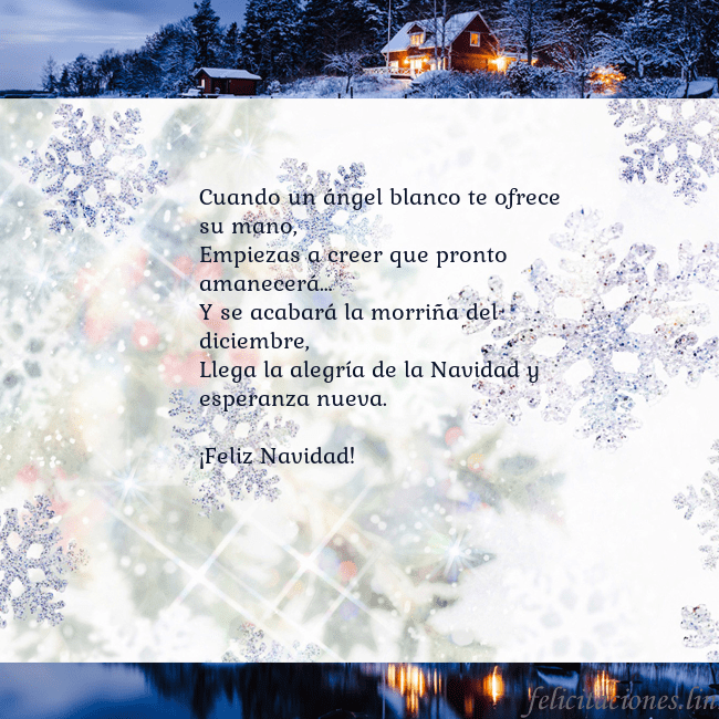 Tarjeta con copos de nieve y pueblo Cuando un ángel blanco te ofrece su mano,
Empiezas Tarjeta con copos de nieve y pueblo