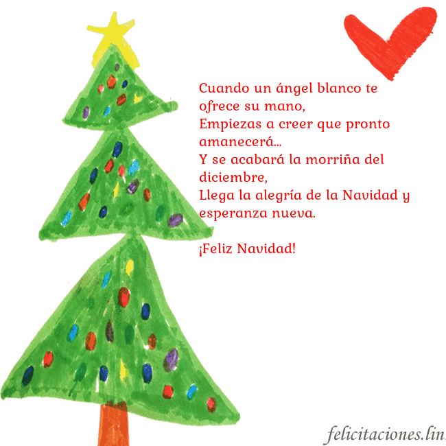 Tarjeta con un árbol de Navidad pintado y un corazón Cuando un ángel blanco te ofrece su mano,
Empiezas Tarjeta con un árbol de Navidad pintado y un corazón