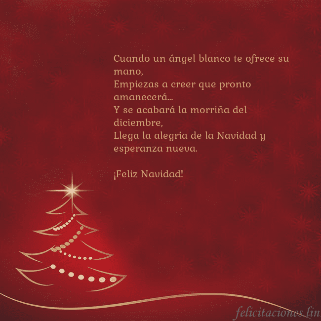 Tarjeta de Navidad roja con árbol de Navidad dorado Cuando un ángel blanco te ofrece su mano,
Empiezas Tarjeta de Navidad roja con árbol de Navidad dorado