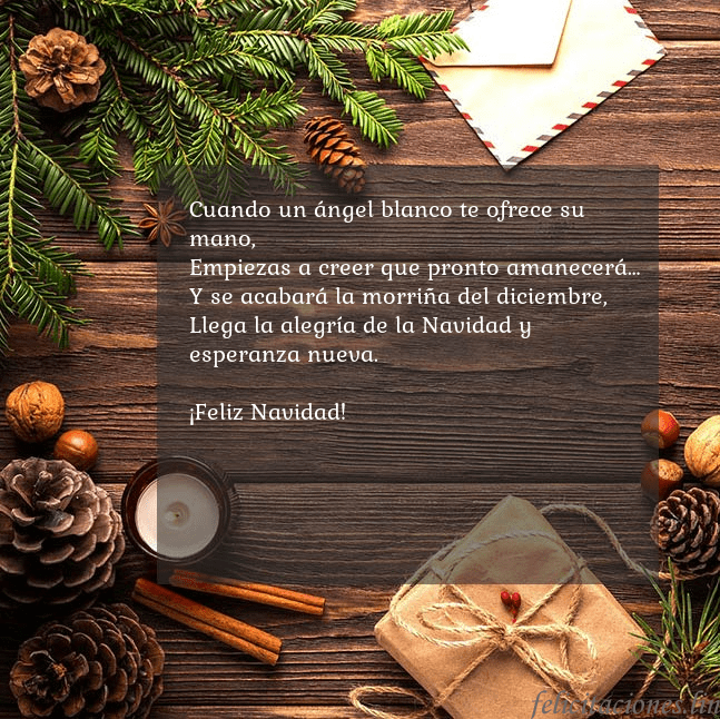 Tarjeta navideña con piñas y rama de abeto Cuando un ángel blanco te ofrece su mano,
Empiezas Tarjeta navideña con piñas y rama de abeto