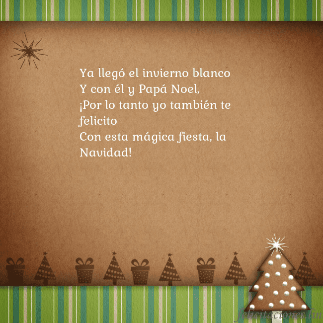 Tarjeta con un árbol de pan de jengibre Ya llegó el invierno blanco
Y con él y Papá Noel,
Tarjeta con un árbol de pan de jengibre