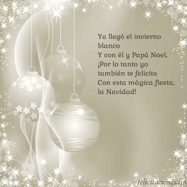 Tarjeta con juguetes de árbol de Navidad Ya llegó el invierno blanco
Y con él y Papá Noel,
Tarjeta con juguetes de árbol de Navidad