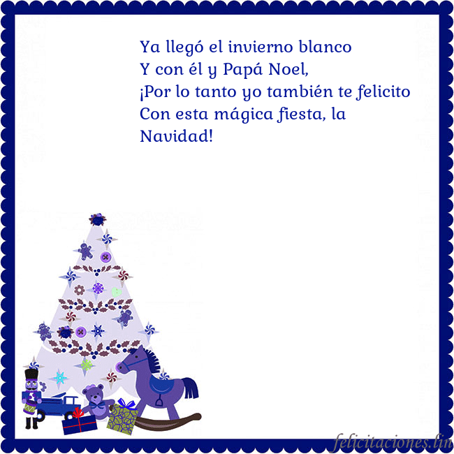 Tarjeta de felicitación con un árbol de Navidad y El Cascanueces Ya llegó el invierno blanco
Y con él y Papá Noel,
Tarjeta de felicitación con un árbol de Navidad y El Cascanueces