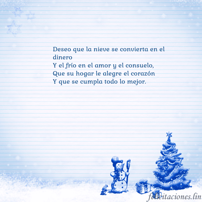 Tarjeta con un muñeco de nieve azul y un árbol de Navidad