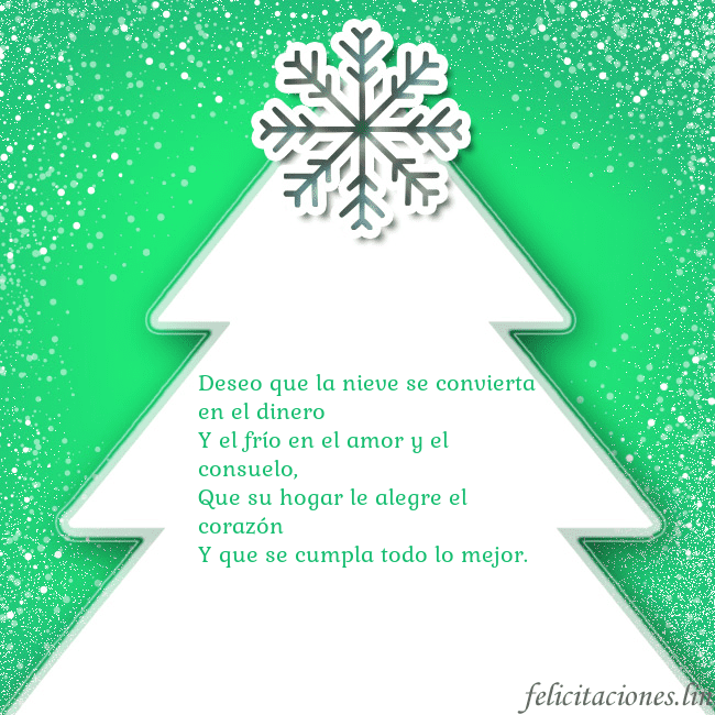 Tarjeta con un gran árbol de Navidad blanco sobre un fondo verde