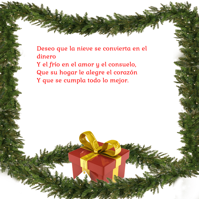 Tarjeta con ramas de abeto y regalo