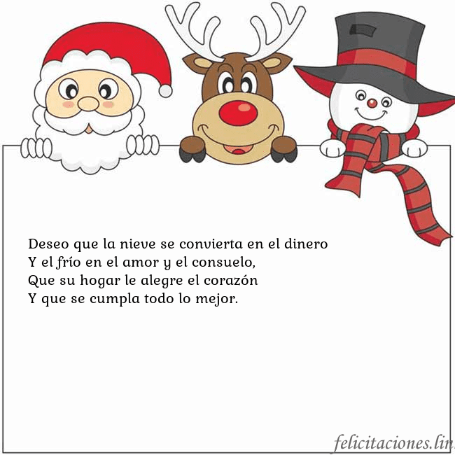 Tarjeta con santa claus, ciervos y monigote de nieve Deseo que la nieve se convierta en el dinero
Y el  Tarjeta con santa claus, ciervos y monigote de nieve