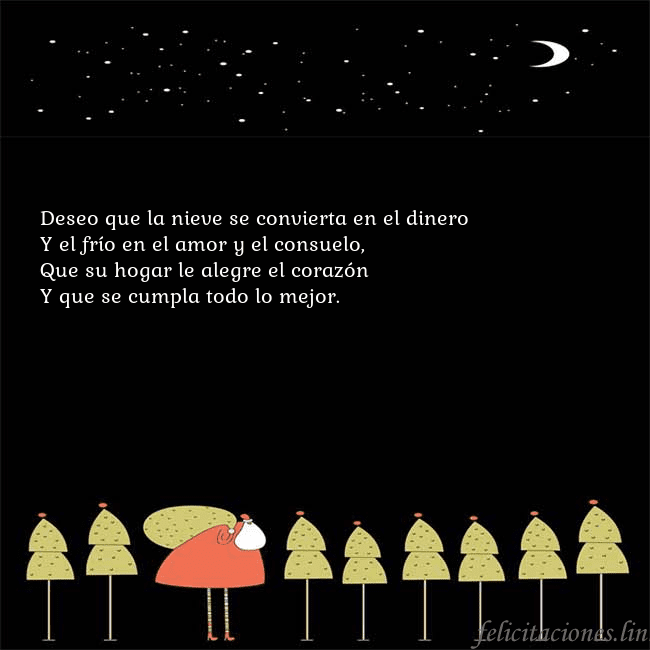 Tarjeta con Papá Noel y árboles de Navidad Deseo que la nieve se convierta en el dinero
Y el  Tarjeta con Papá Noel y árboles de Navidad