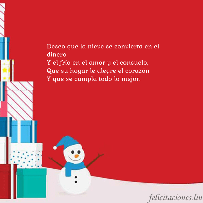 Tarjeta con regalos y muñeco de nieve Deseo que la nieve se convierta en el dinero
Y el  Tarjeta con regalos y muñeco de nieve