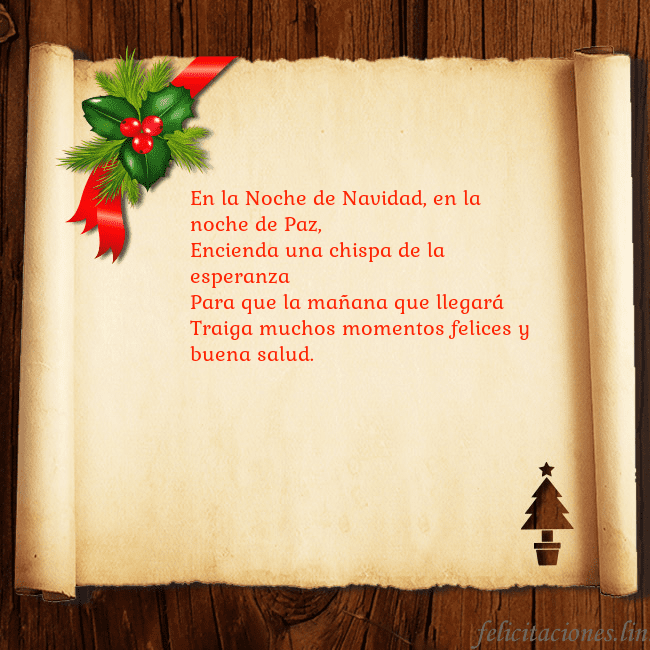 Tarjeta de Navidad sobre madera y pergamino En la Noche de Navidad, en la noche de Paz,
Encien Tarjeta de Navidad sobre madera y pergamino
