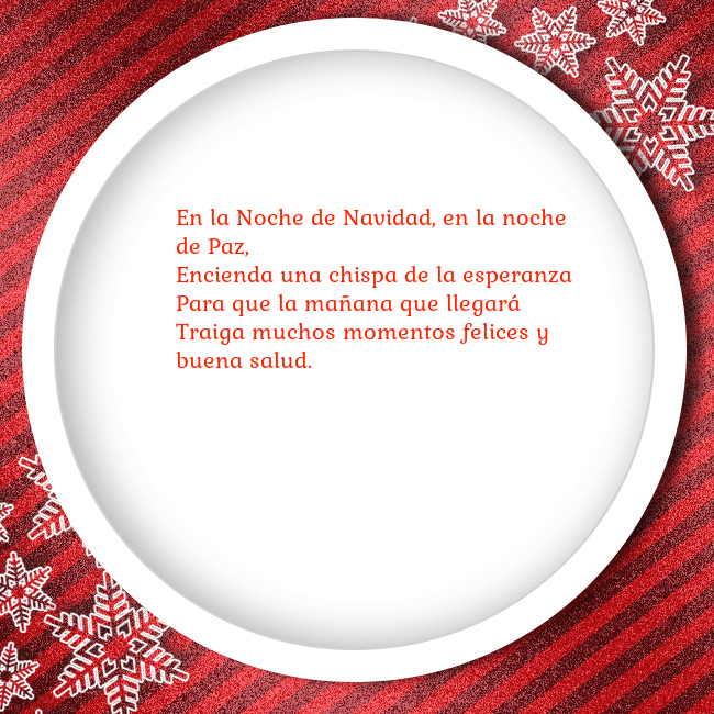 Tarjeta con marco rojo En la Noche de Navidad, en la noche de Paz,
Encien Tarjeta con marco rojo