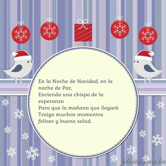 Tarjeta con pájaros navideños En la Noche de Navidad, en la noche de Paz,
Encien Tarjeta con pájaros navideños