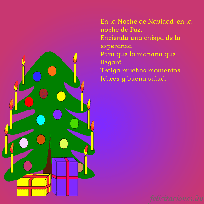 Tarjeta de felicitación brillante con un árbol de Navidad pintado En la Noche de Navidad, en la noche de Paz,
Encien Tarjeta de felicitación brillante con un árbol de Navidad pintado