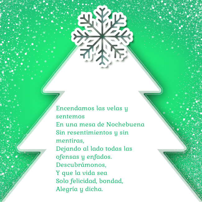 Tarjeta con un gran árbol de Navidad blanco sobre un fondo verde