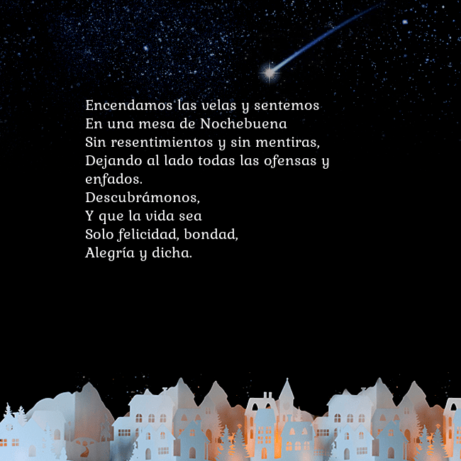 Tarjeta con un cometa Encendamos las velas y sentemos
En una mesa de Noc Tarjeta con un cometa