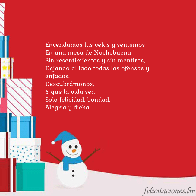 Tarjeta con regalos y muñeco de nieve Encendamos las velas y sentemos
En una mesa de Noc Tarjeta con regalos y muñeco de nieve