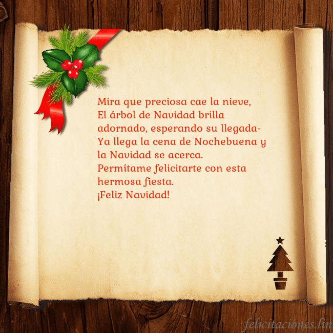Tarjeta de Navidad sobre madera y pergamino Mira que preciosa cae la nieve,
El árbol de Navida Tarjeta de Navidad sobre madera y pergamino