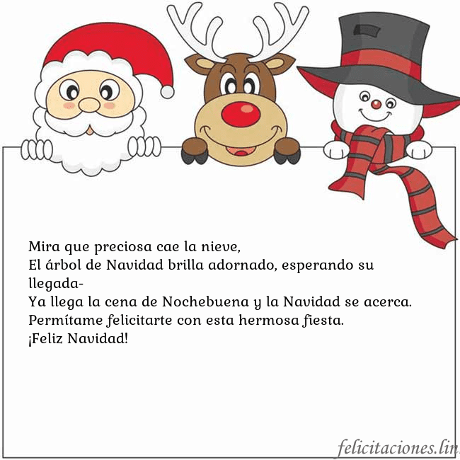 Tarjeta con santa claus, ciervos y monigote de nieve Mira que preciosa cae la nieve,
El árbol de Navida Tarjeta con santa claus, ciervos y monigote de nieve