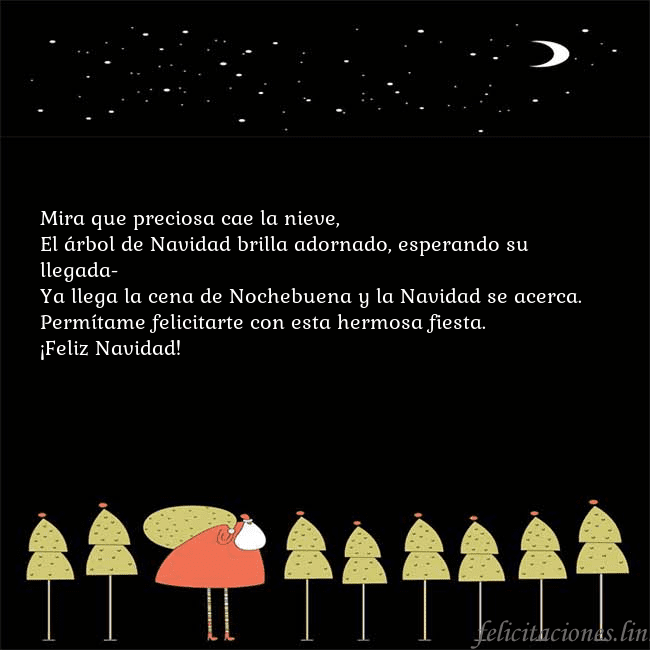 Tarjeta con Papá Noel y árboles de Navidad Mira que preciosa cae la nieve,
El árbol de Navida Tarjeta con Papá Noel y árboles de Navidad