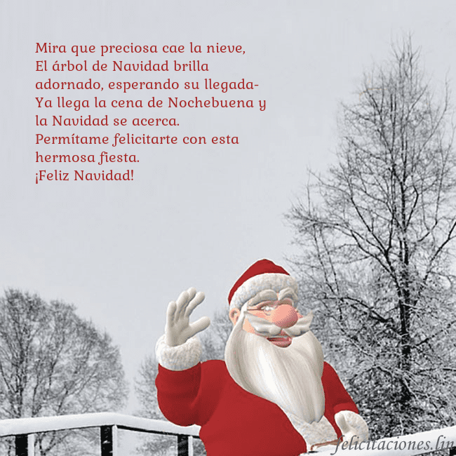Tarjeta de felicitación con Papá Noel y árboles cubiertos de nieve Mira que preciosa cae la nieve,
El árbol de Navida Tarjeta de felicitación con Papá Noel y árboles cubiertos de nieve