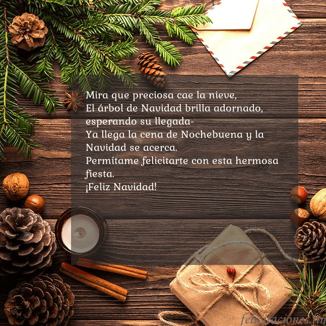 Tarjeta navideña con piñas y rama de abeto Mira que preciosa cae la nieve,
El árbol de Navida Tarjeta navideña con piñas y rama de abeto