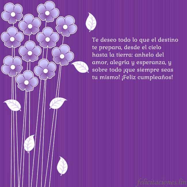 Tarjeta con flores violetas Te deseo todo lo que el destino te prepara, desde Tarjeta con flores violetas