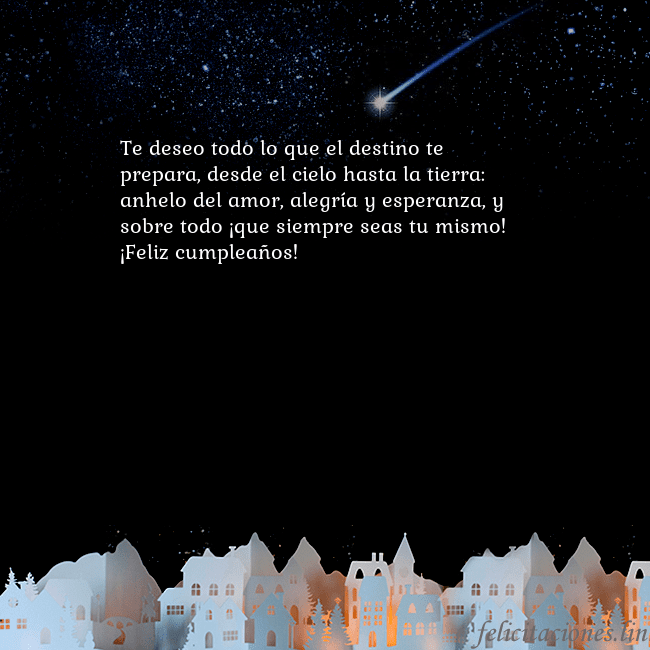 Tarjeta negra con un cometa Te deseo todo lo que el destino te prepara, desde Tarjeta negra con un cometa
