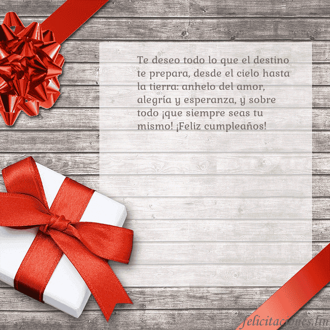 Tarjeta de cumpleaños con un regalo de cumpleaños Te deseo todo lo que el destino te prepara, desde Tarjeta de cumpleaños con un regalo de cumpleaños
