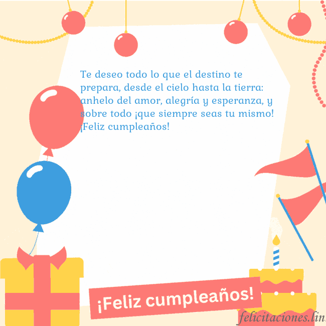 Tarjeta de cumpleaños animada con pastel Te deseo todo lo que el destino te prepara, desde Tarjeta de cumpleaños animada con pastel