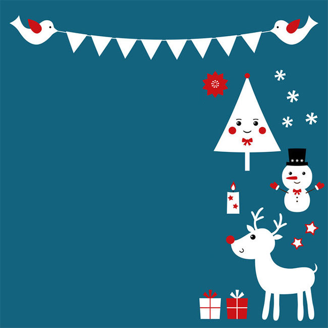 Tarjetas de Año Nuevo Tarjeta con alces, pájaros y árbol de Navidad